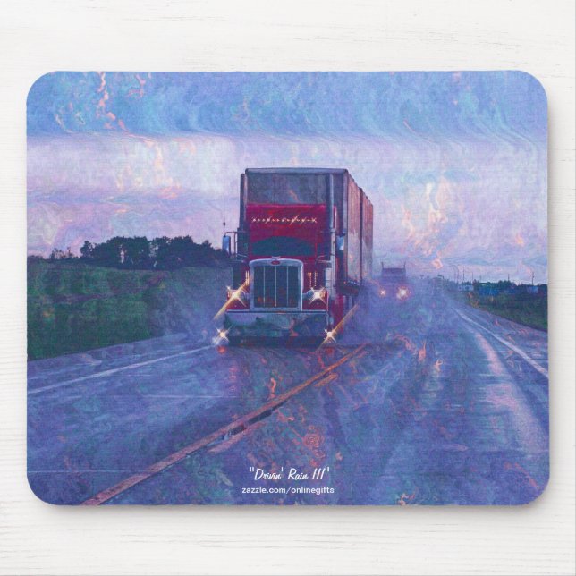 Red Lastbil Highway Driving in Rain Art Mousepad Musmatta (Framsidan)