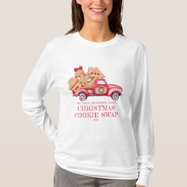 Red Lastbil jul Cookie Swap T Shirt (Framsida)