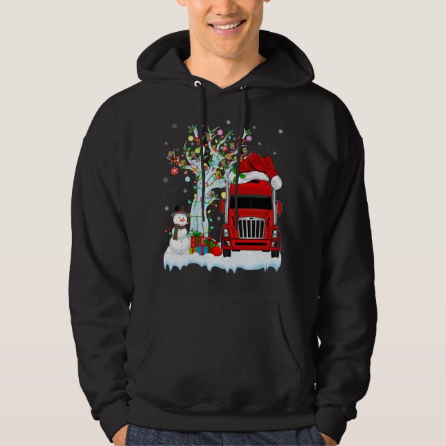 Red Lastbil Julafton Träd Lighting Santa Hat Red L Hoodie (Framsida)