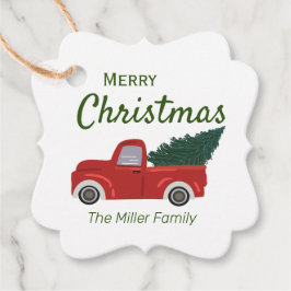Red lastbil Julgran Gåvor Etiketter