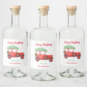 Red Lastbil Julgran Julafton White Spritflaskor Etikett