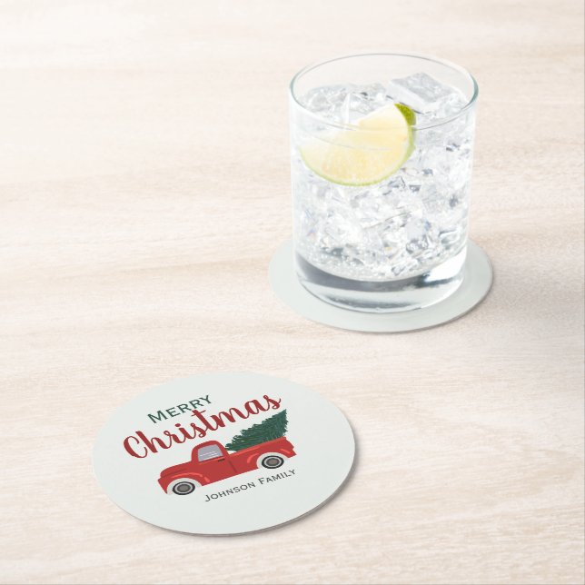 Red lastbil Julgran personifiera Papper Underlägg (Insitu)