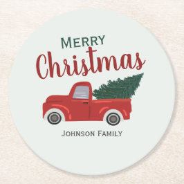 Red lastbil Julgran personifiera Papper Underlägg