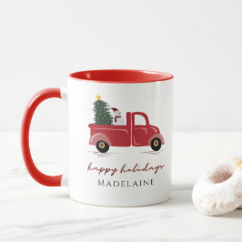 Red Lastbil Julgran Snö Man Namn Helgdag Mugg