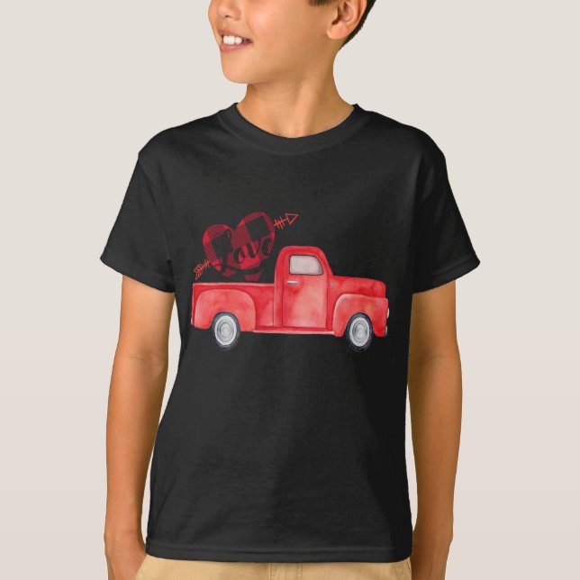 Red lastbil med buffalo-hjärtpil kärlek Vale T Shirt (Framsida)