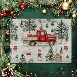 Red Lastbil med gåvor och Snögubbe