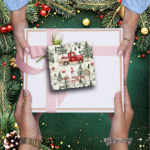 Red Lastbil med gåvor och Snögubbe