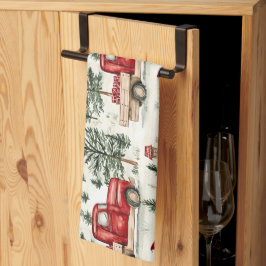 Red Lastbil med gåvor och Snögubbe Kökshandduk