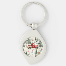 Red Lastbil med gåvor och Snögubbe Swirl Silverfärgad Nyckelring
