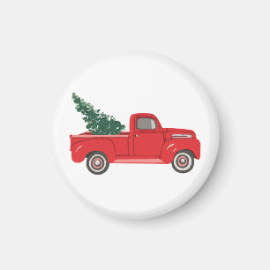 Red Lastbil med träd Art Ceramic Ornament Magnet