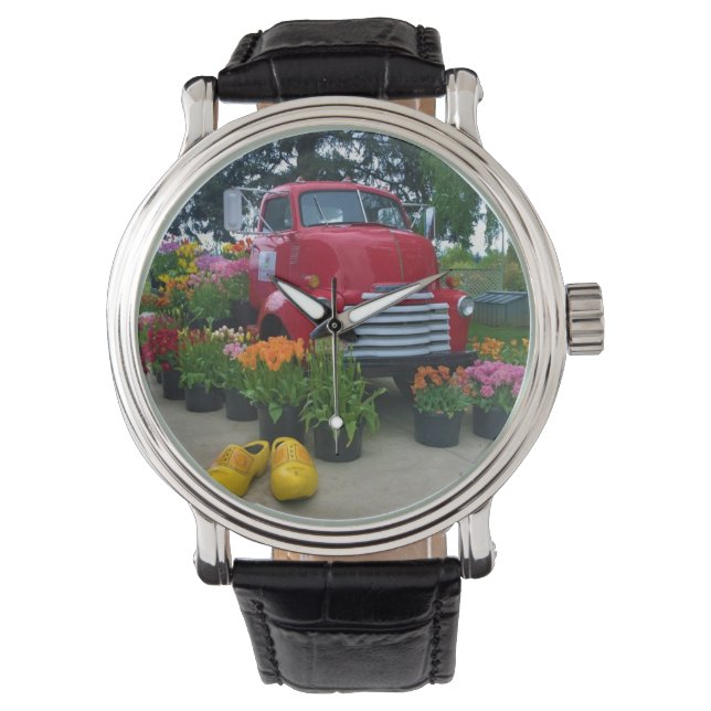 Red Lastbil med Tulips, Oregon Armbandsur (Framsida)