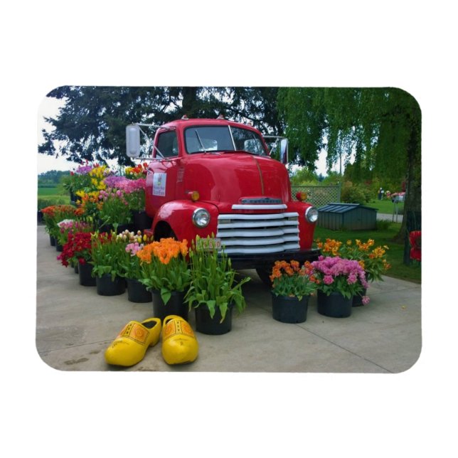 Red Lastbil med Tulips, Oregon Magnet (Horisontell)