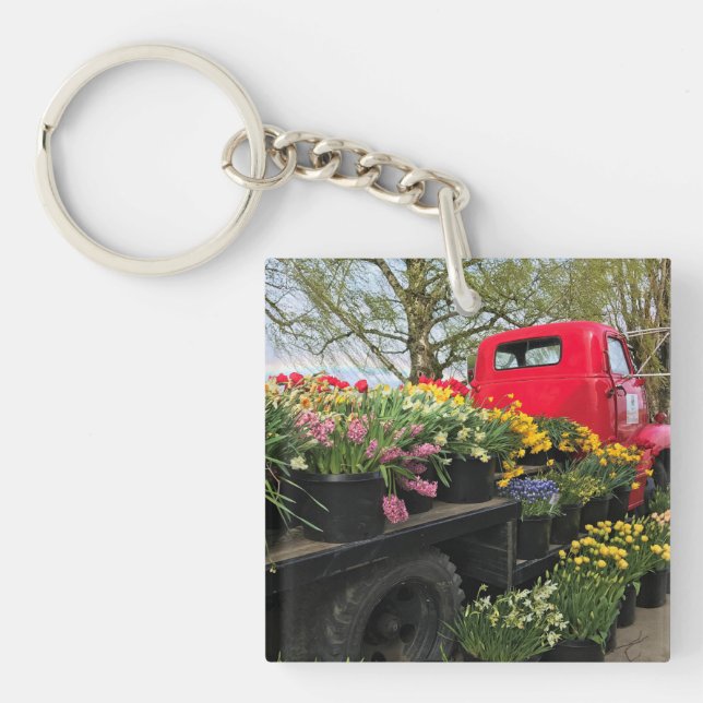 Red Lastbil med Vår blommor och regnbåge (Framsidan)