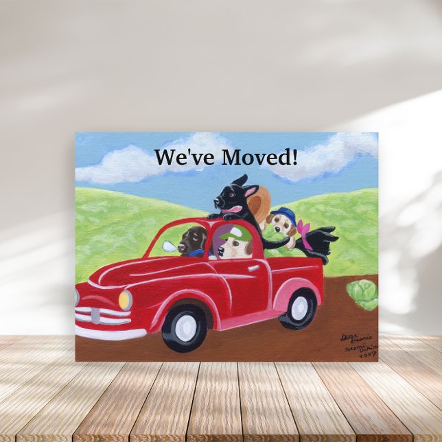 Red Lastbil och Labs Ny adress Meddelande Vykort (Red Truck Labs Design New Address Announcement Postcard for Labrador Owners.  Moving Announcement.)