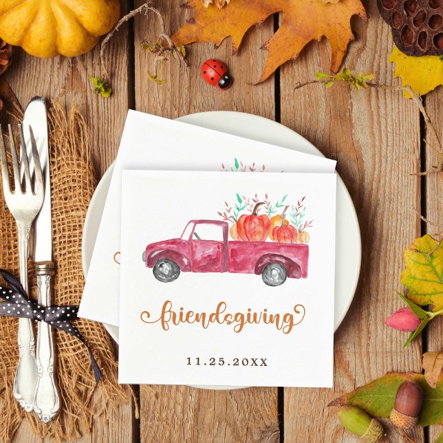 Red Lastbil Pumpkin Friendsgiving Fall Script Cute Pappersservett (Skapare uppladdad)