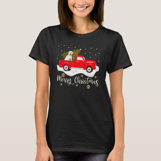 Red Lastbil Riding Labrador Retriever och jul T Shirt (Framsida)