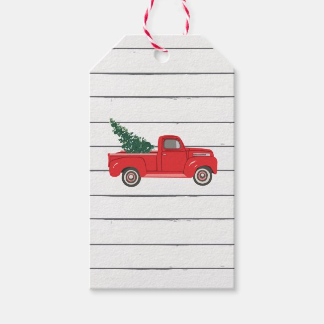 Red Lastbil Shiplap Rustic Gift-Märkre Presentetikett (Framsidan)