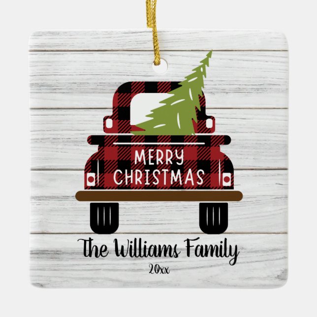 Red Lastbil Träd Buffalo Play Helgdag Julgransprydnad Keramik (Framsida)
