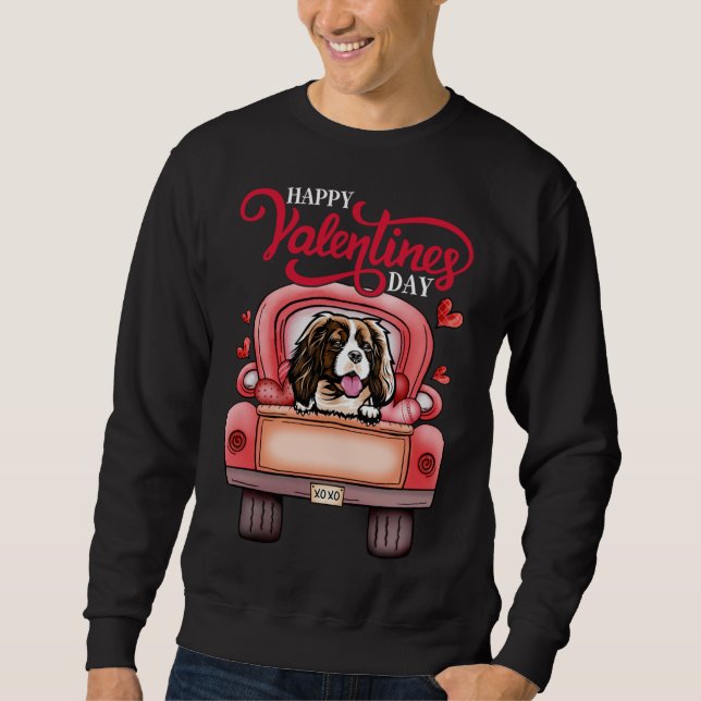 Red Lastbil Valentiness Cavalier Kung Charles Spai Lång Ärmad Tröja (Framsida)