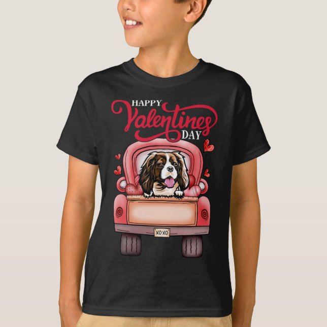 Red Lastbil Valentiness Cavalier Kung Charles Spai T Shirt (Framsida)