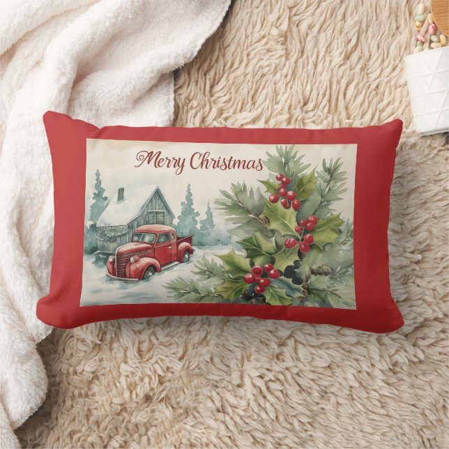 Red Lastbil Vintage jul Lumbarkudde (Filt)