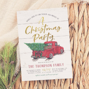 Red Lastbil & Vintage Wood Rustic jul Party Julkort