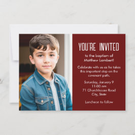 Red Latter-day Saint Child Photo Baptism Inbjudningar