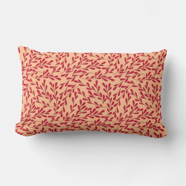  Red Leafy Branches Seamless Pattern Lumbarkudde (Framsida)