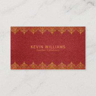 Red Leather & Guld Gräns Swirls Visitkort