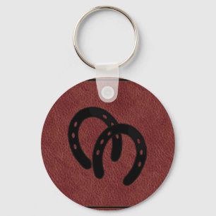 Red LEATHER Horse Shoe KEYCHAIN Nyckelring