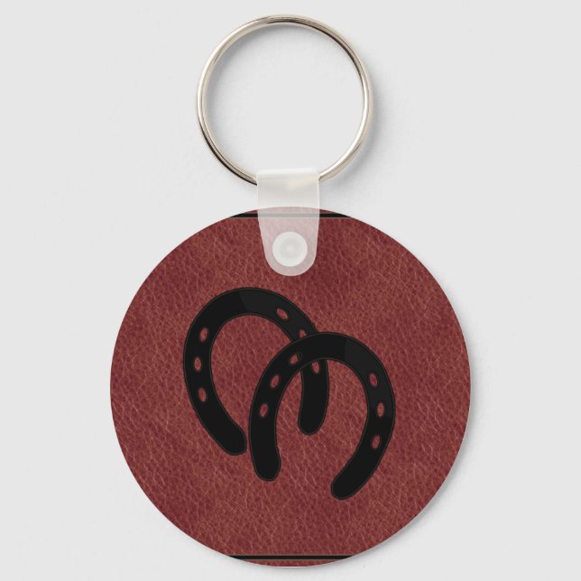 Red LEATHER Horse Shoe KEYCHAIN Nyckelring (Framsida)