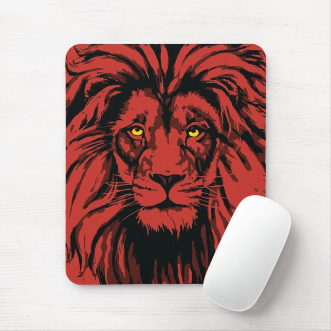 Red Lejon Mouse Pad | Färgat Lejont huvud Musmatta (Med mus)
