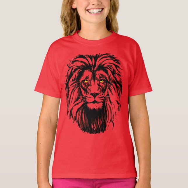 Red Lejon T-Shirt | Färgfull Lejona Teckning (Framsida)