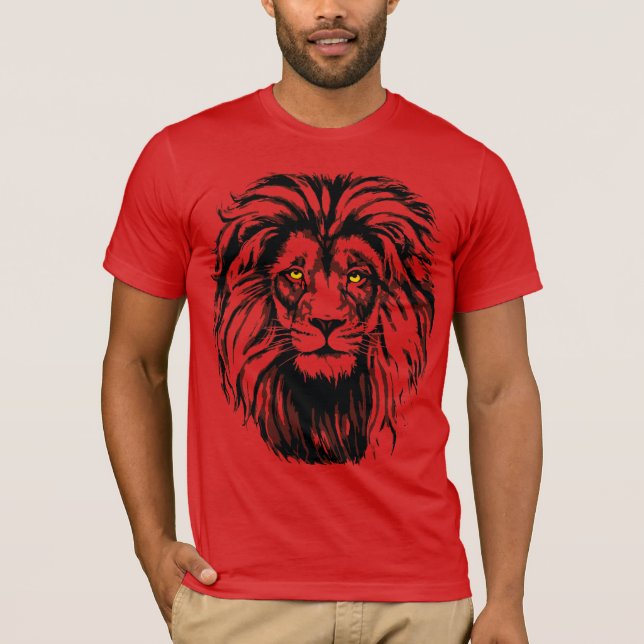 Red Lejon T-Shirt | Färgfull Lejona Teckning (Framsida)
