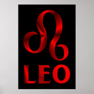 Red Leo Horoscope Symbol Poster