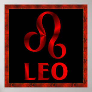 Red Leo Horoscope Symbol Poster
