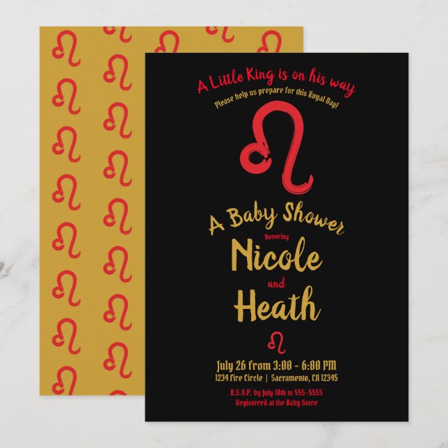 Red LEO Zodiac juli Augusti Astrology Baby Shower Inbjudningar (Fram/baksida)
