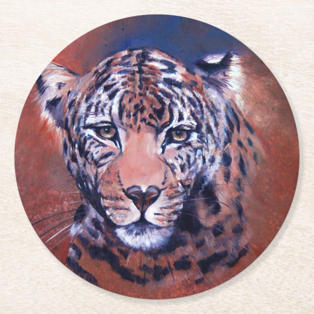 Red Leopard Coaster Underlägg Papper Rund (Framsidan)