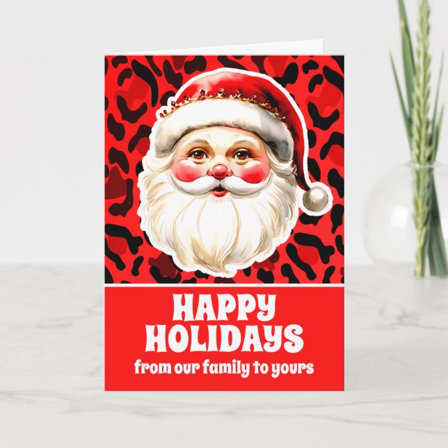 Red leopard Print Retro Jultomten jul Helgkort (Framsida)