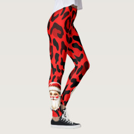 Red Leopard Print Retro Jultomten jul Leggings