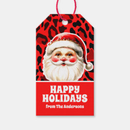 Red Leopard Print Retro Jultomten jul Presentetikett
