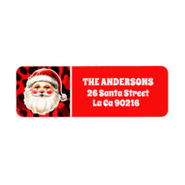 Red Leopard Print Retro Jultomten jul Returadress Etikett