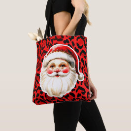 Red Leopard Print Retro Jultomten jul Tygkasse