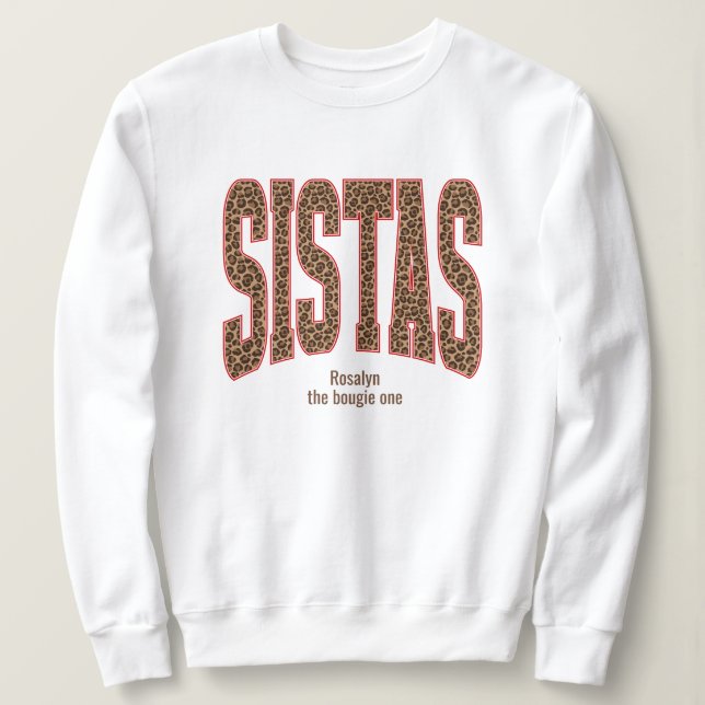 Red + Leopard Print Varsity SISTAS T Shirt (Design framsida)
