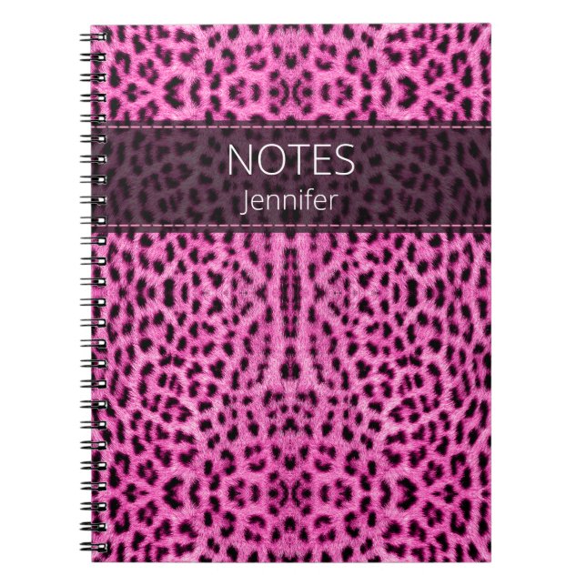 Red Leopard Skin Print Mönster Namn Customized Anteckningsbok (Framsidan)
