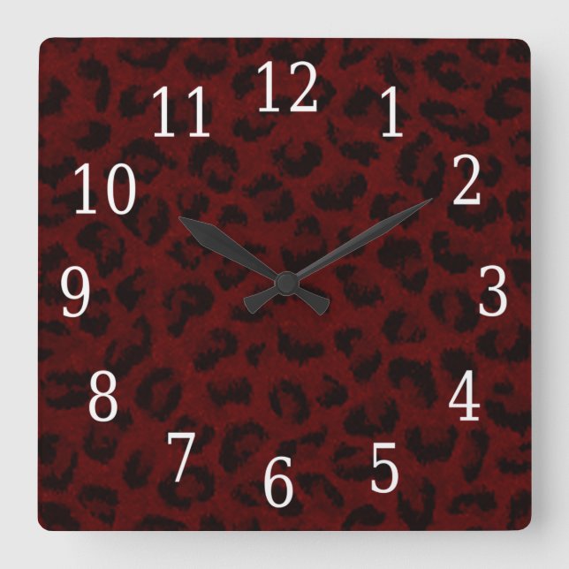 Red Leopard Skin Square Clock Fyrkantig Klocka (Framsida)
