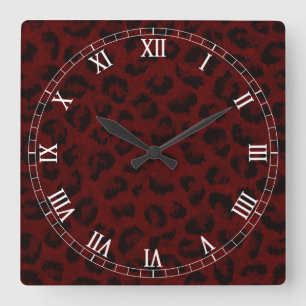 Red Leopard Skin Square Roman Numerals Clock Fyrkantig Klocka