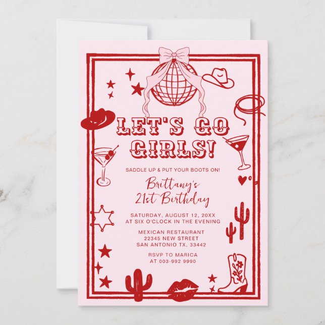 Red Let's Go Girls Birthday Party Invitation Inbjudningar (Framsida)