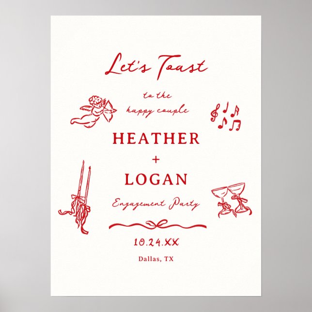 Red Let's Toast Engagement Party Welcome Poster (Framsidan)