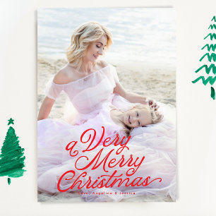 Red Lettering Overlay Mycket God jul Photo Julkort